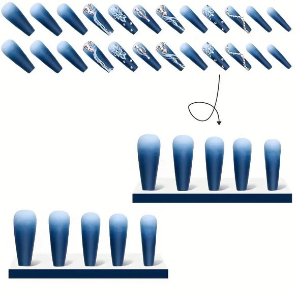 Long Ballerina Press On Nails,Gradient Coffin Fake Nails With Flower Design - Picture 4 of 8